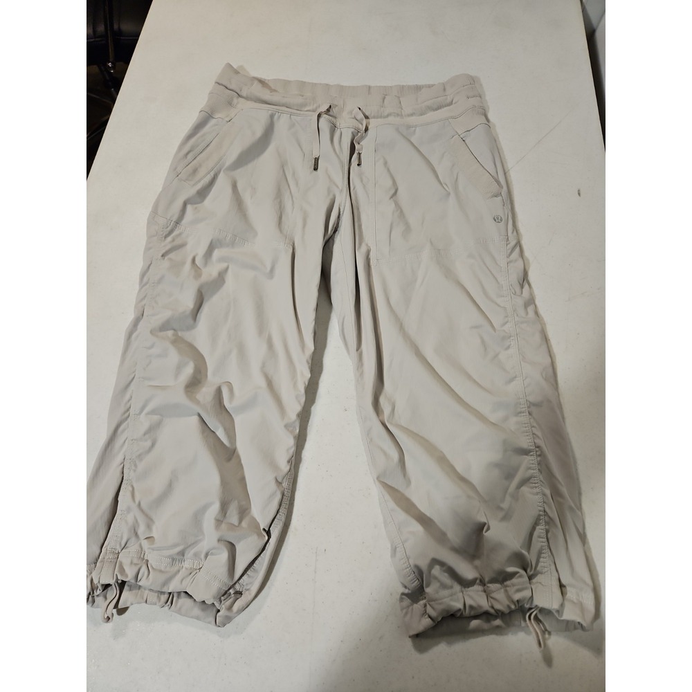 Lululemon Tan Studio Crop Pants With Drawstring Size 10 Lined Cropped (L106